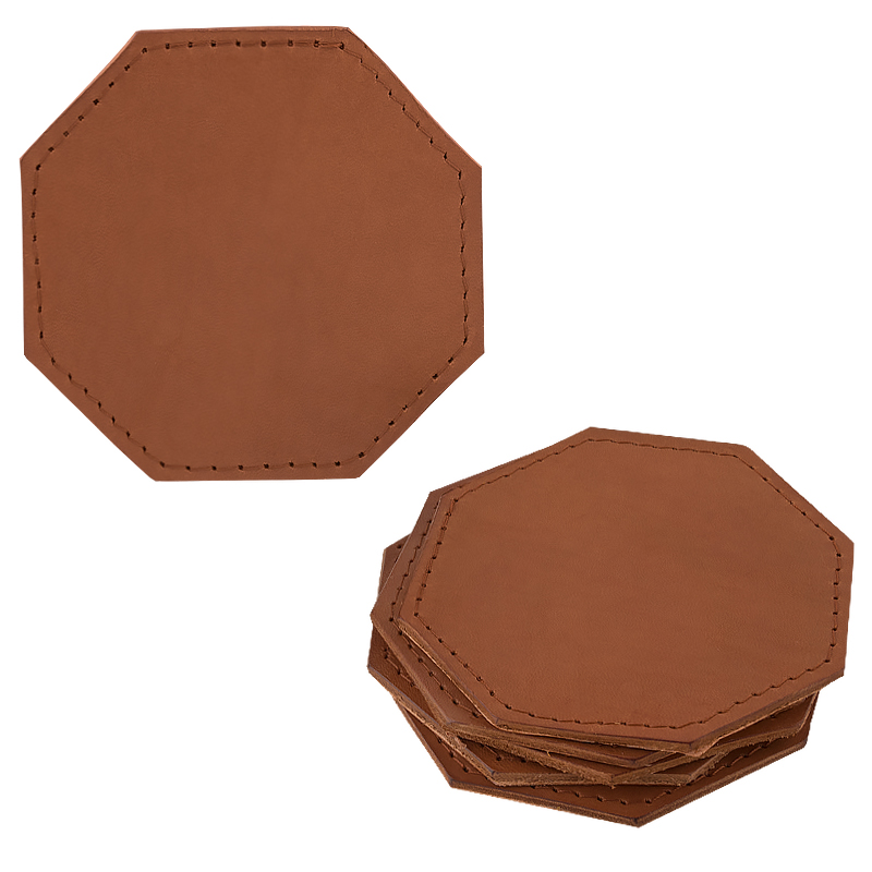 Coasters in leather octagonal cognac