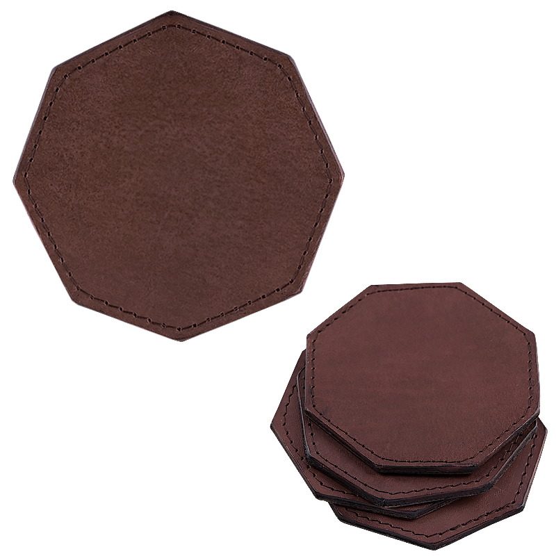 Coasters in leather octagonal darkbrown