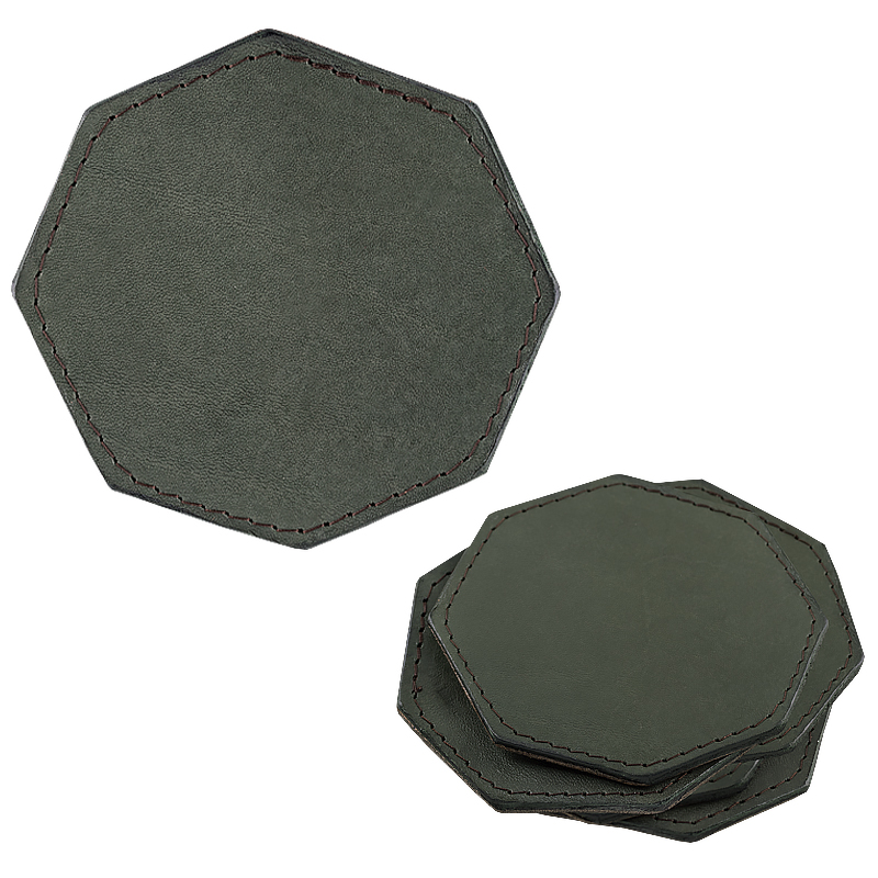 Coasters in leather octagonal green