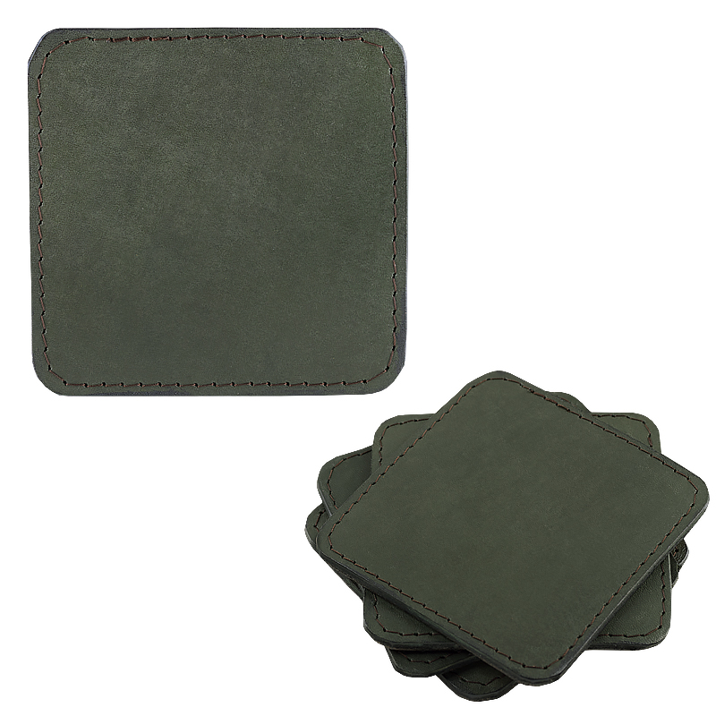 Coasters in leather sqaure green