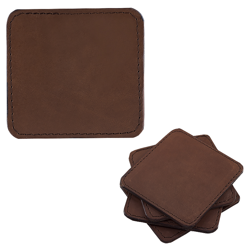 Coasters in leather sqaure dark brown