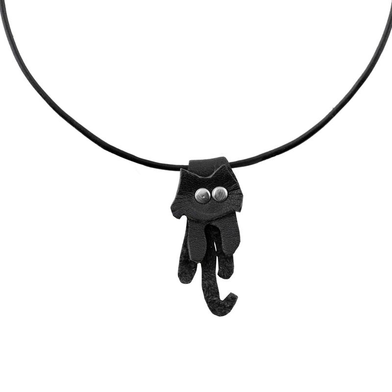 Lderhalsband svart katt